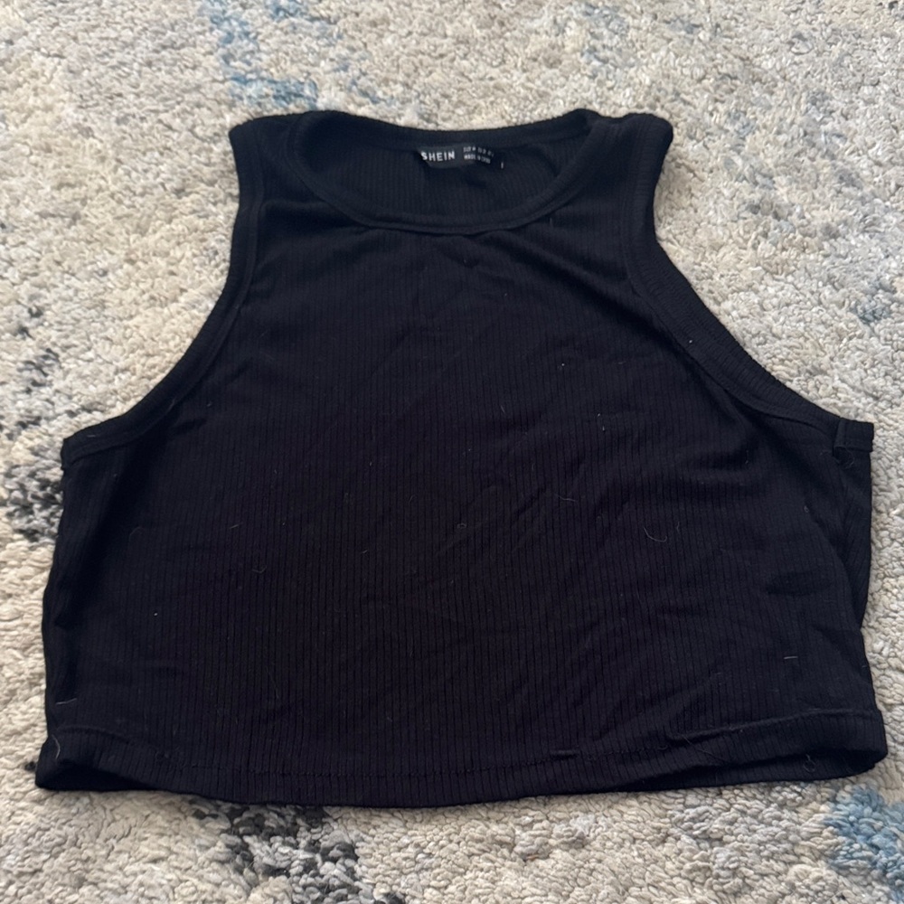 SHEIN Classic Black Ribbed Crop Top Women’s